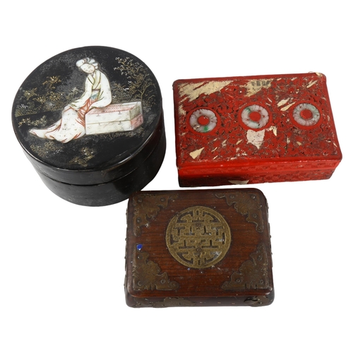 247 - 3 various decorative Chinese boxes, circular box 13cm across (3)