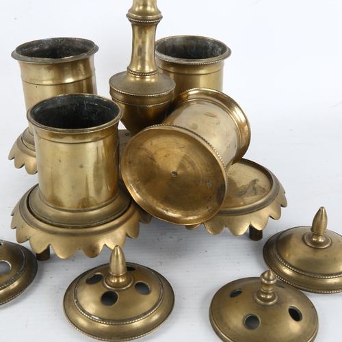 248 - An 18th century brass 4-section spice container, 16cm across, height 21cm