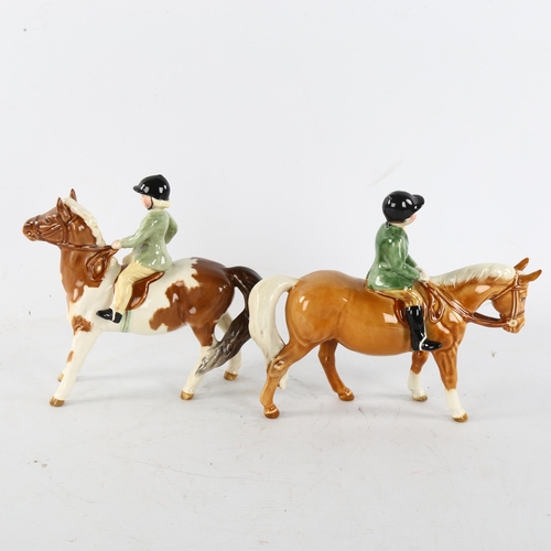 275 - 2 Beswick models of girls on ponies, makers stamp, height 14cm