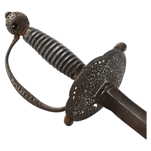 282 - An Antique Continental sword, probably 18th or 19th century, with pierced guard and pommel, length 9... 