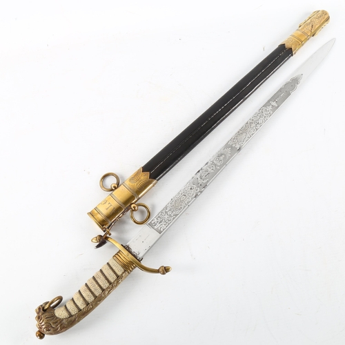 283 - An Edwardian Navy Officer's dirk, with etched blade and gilt mounts, by Gieve Matthew & Seagrove, or... 