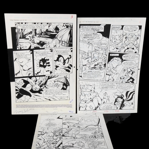 287 - SONIC THE HEDGEHOG - 3 sheets of original pen and ink comic book artwork, by Manny Galan and Al Bigl... 