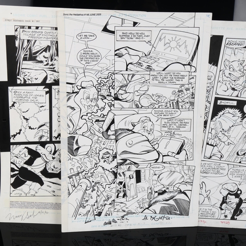 287 - SONIC THE HEDGEHOG - 3 sheets of original pen and ink comic book artwork, by Manny Galan and Al Bigl... 