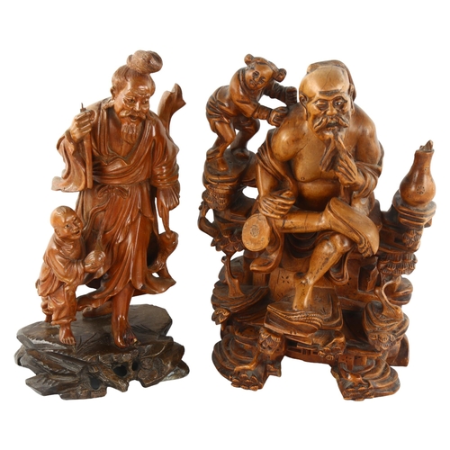 289 - 2 Chinese carved wood figures, height 27cm (2)