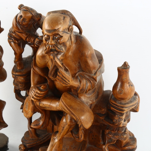 289 - 2 Chinese carved wood figures, height 27cm (2)