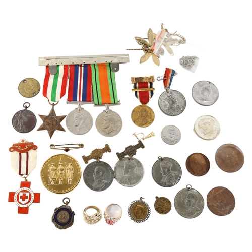 293 - A trio of Second World War Service medals, a 1911 - 12 King's medal, and a group of other commemorat... 