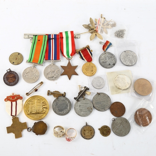 293 - A trio of Second World War Service medals, a 1911 - 12 King's medal, and a group of other commemorat... 