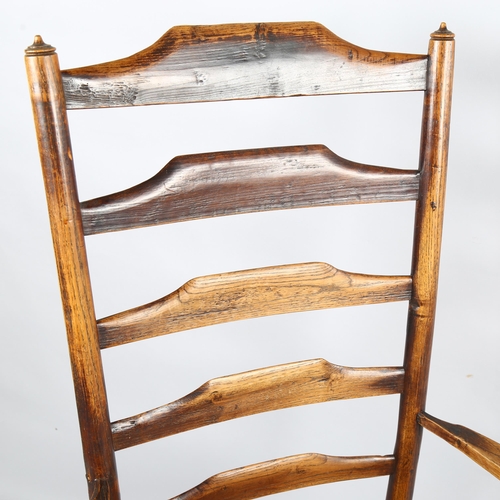 180 - Philip Clissett, an Arts and Crafts ladderback armchair in ash with rush seat, ca 1890, height 105cm