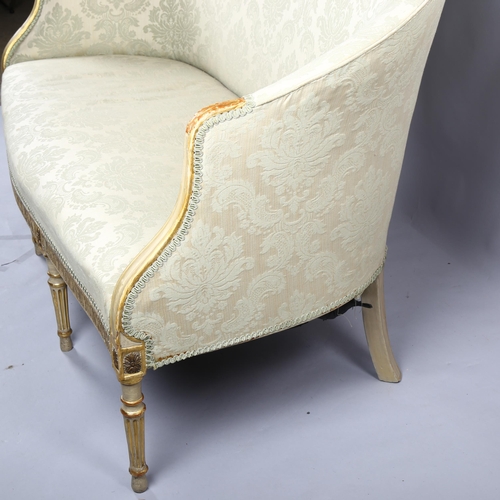 237 - A French salon sofa with carved giltwood frame, on 8 legs, length 147cm (4'10