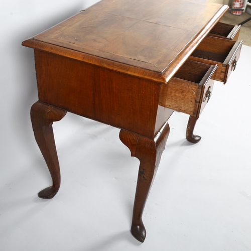 253 - An 18th century crossbanded lowboy with 3 frieze drawers, 73cm x 49cm, height 71cm