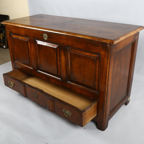 254 - 18th century walnut and pine mule chest with single drawer under, length 125cm (4'1