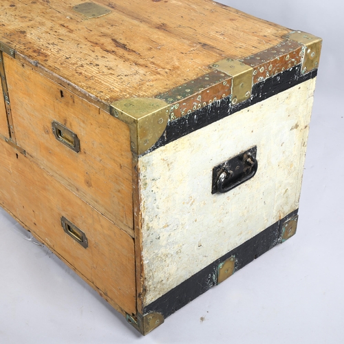 301 - A 19th century brass-bound pine military chest of 1 long and 2 short drawers, 97cm x 52cm, height 59... 