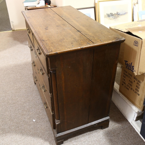 302 - An 18th century oak chest of 3 long and 2 short drawers, with corner columns, width 100cm, depth 54c... 