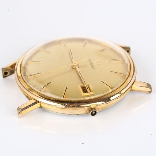 1009 - OMEGA - a gold plated stainless steel mechanical wristwatch head, champagne dial with gilt baton hou... 