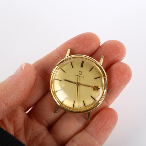 1009 - OMEGA - a gold plated stainless steel mechanical wristwatch head, champagne dial with gilt baton hou... 