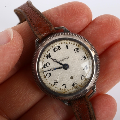 1010 - HARWOOD - an early 20th century silver 'Bumper' automatic wristwatch, circa 1929, silvered chequerbo... 