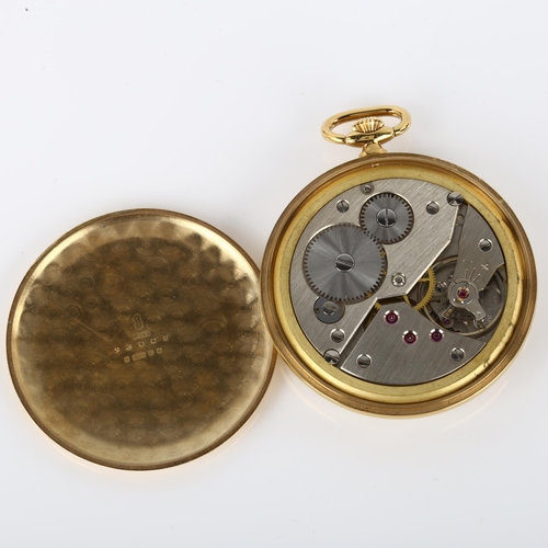 1014 - GARRARD - a 9ct gold slimline open-face keyless pocket watch, circa 1972, silvered dial with Arabic ... 