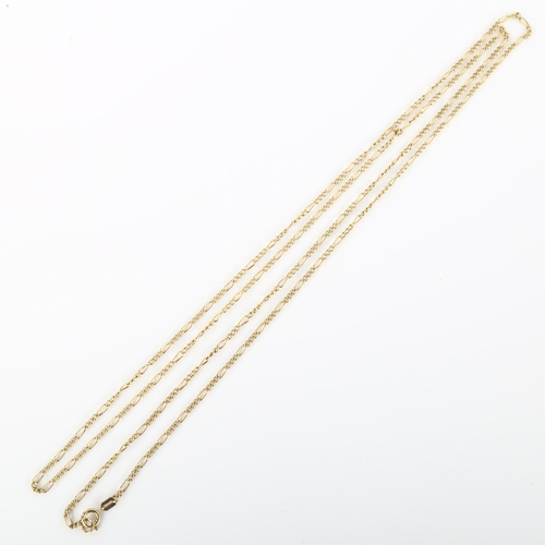 1080 - A 9ct gold fine figaro link chain necklace, hallmarks London 1982, necklace length 90cm, 7.2g