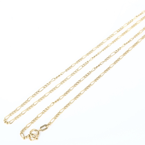 1080 - A 9ct gold fine figaro link chain necklace, hallmarks London 1982, necklace length 90cm, 7.2g