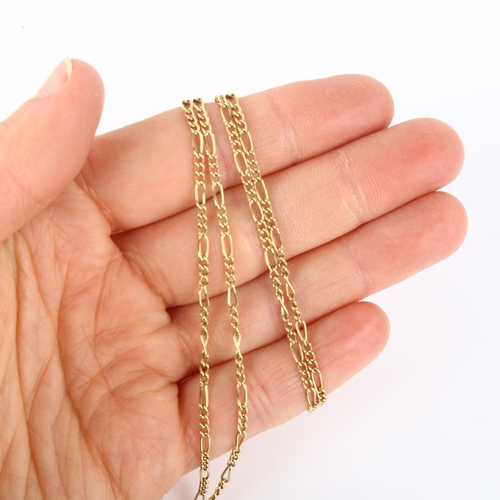 1080 - A 9ct gold fine figaro link chain necklace, hallmarks London 1982, necklace length 90cm, 7.2g