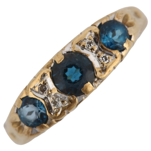 1100 - A 9ct gold blue paste and diamond half hoop ring, setting height 4.9mm, size I, 1.7g