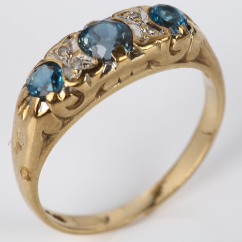 1100 - A 9ct gold blue paste and diamond half hoop ring, setting height 4.9mm, size I, 1.7g