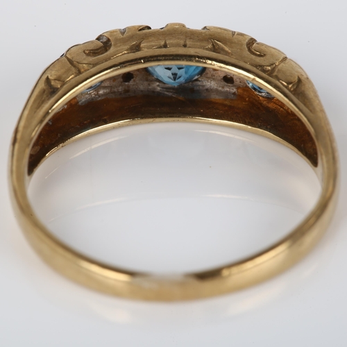 1100 - A 9ct gold blue paste and diamond half hoop ring, setting height 4.9mm, size I, 1.7g