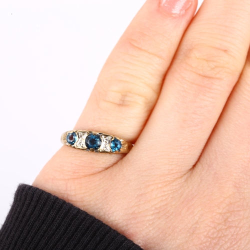 1100 - A 9ct gold blue paste and diamond half hoop ring, setting height 4.9mm, size I, 1.7g