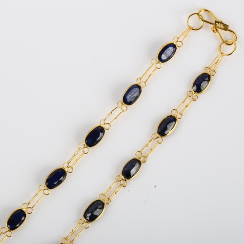 1106 - A modern 14ct gold sapphire line necklace, set with oval mixed-cut sapphire, necklace length 48cm, 3... 