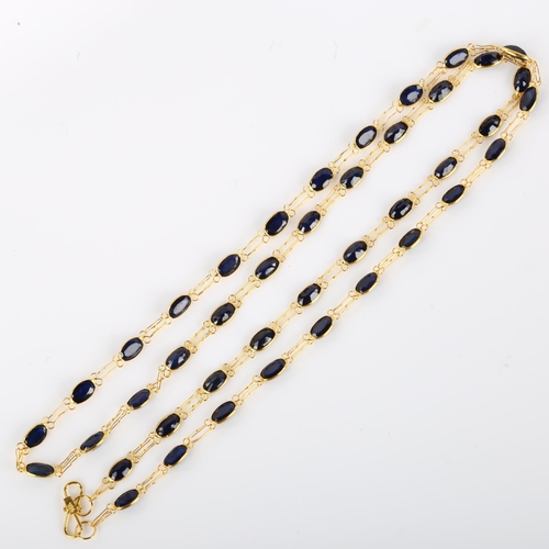 1106 - A modern 14ct gold sapphire line necklace, set with oval mixed-cut sapphire, necklace length 48cm, 3... 