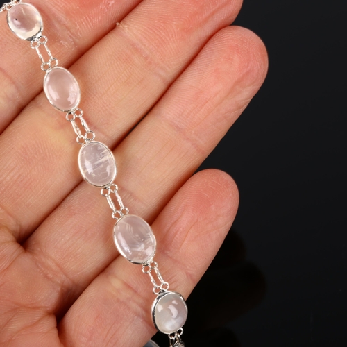 1234 - A modern silver moonstone line bracelet, set with oval cabochon moonstone, bracelet length 18cm, 4g