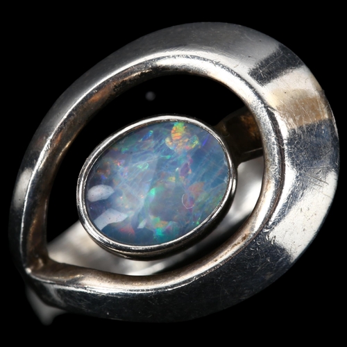 1236 - NIELS ERIK FROM - a Danish modernist sterling silver opal triplet dress ring, 16.5mm, size K, 6.7g