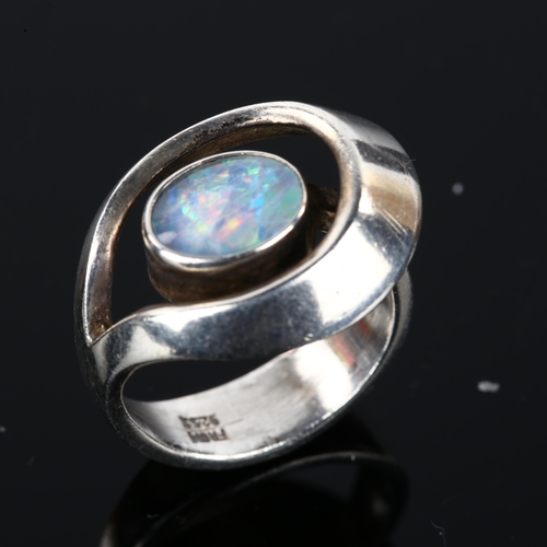 1236 - NIELS ERIK FROM - a Danish modernist sterling silver opal triplet dress ring, 16.5mm, size K, 6.7g