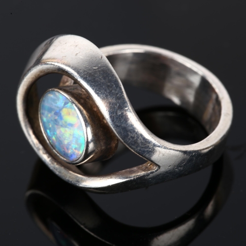 1236 - NIELS ERIK FROM - a Danish modernist sterling silver opal triplet dress ring, 16.5mm, size K, 6.7g