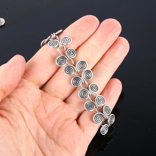 1247 - A Viking Revival spiral necklace and bracelet set, unmarked white metal settings, lengths 42cm and 1... 