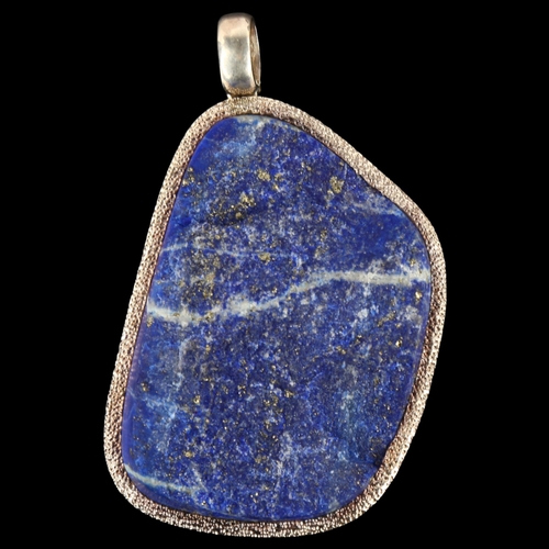 1253 - A large sterling silver lapis lazuli pendant, height 68mm, 33g