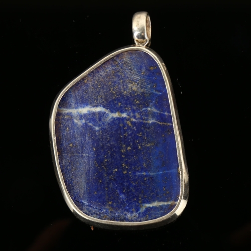 1253 - A large sterling silver lapis lazuli pendant, height 68mm, 33g