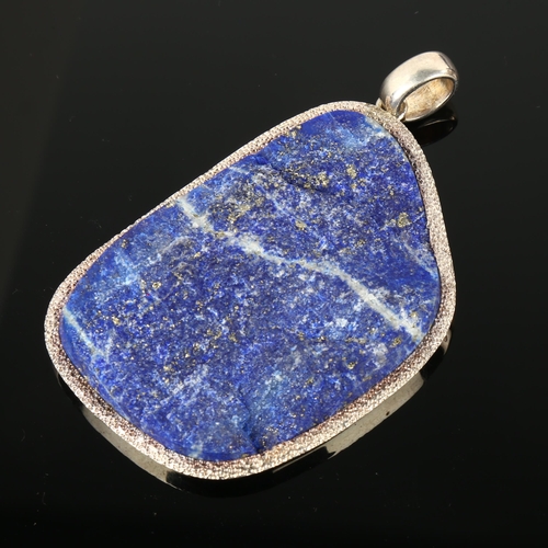 1253 - A large sterling silver lapis lazuli pendant, height 68mm, 33g