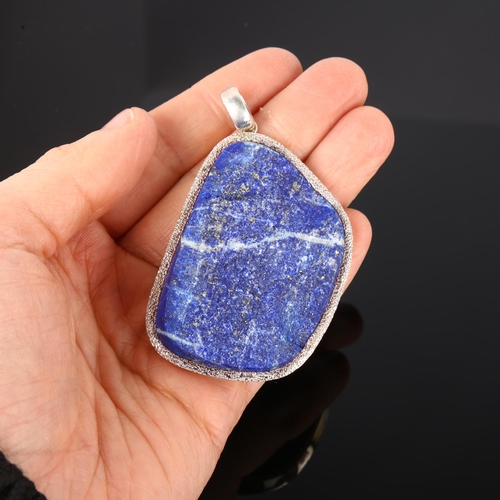 1253 - A large sterling silver lapis lazuli pendant, height 68mm, 33g