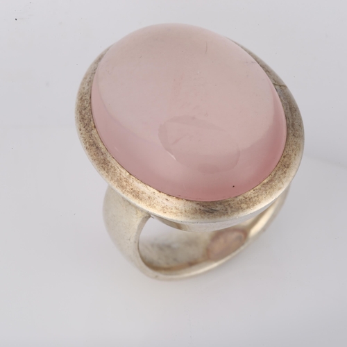 1259 - A large sterling silver rose quartz panel ring, setting height 29.2mm, size P, 21.4g