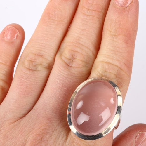 1259 - A large sterling silver rose quartz panel ring, setting height 29.2mm, size P, 21.4g