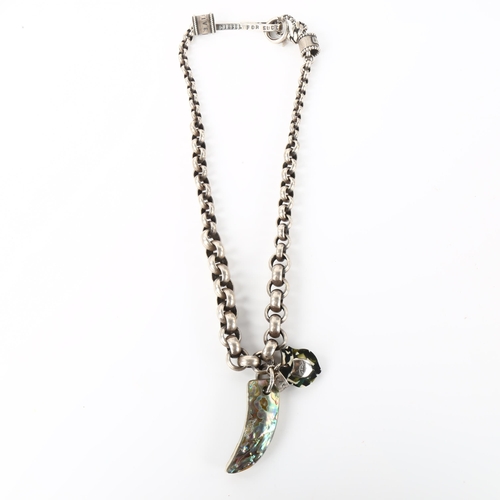 1260 - DIESEL - a large and heavy sterling silver belcher link chain necklace, with various charms, necklac... 