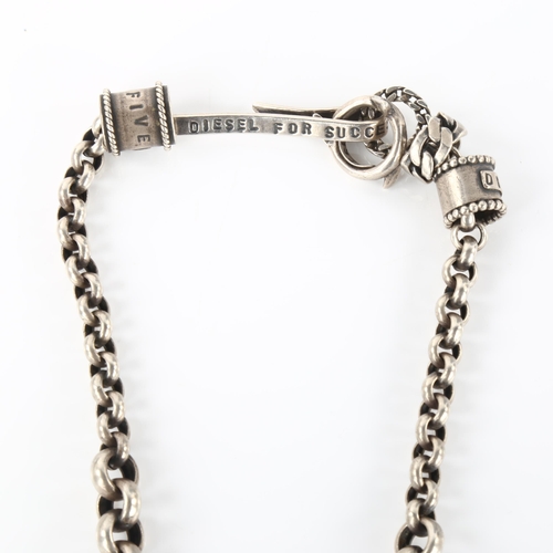 1260 - DIESEL - a large and heavy sterling silver belcher link chain necklace, with various charms, necklac... 