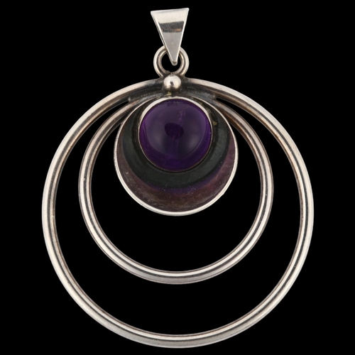 1266 - NIELS ERIK FROM - a Danish modernist sterling silver and amethyst pendant, height 42.7mm, 6.1g