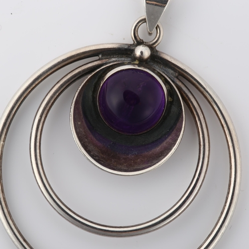 1266 - NIELS ERIK FROM - a Danish modernist sterling silver and amethyst pendant, height 42.7mm, 6.1g