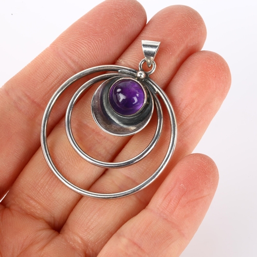 1266 - NIELS ERIK FROM - a Danish modernist sterling silver and amethyst pendant, height 42.7mm, 6.1g