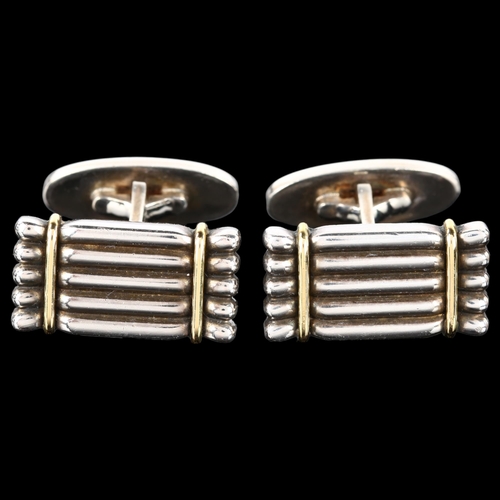 1270 - GEORG JENSEN - a pair of Danish sterling silver ribbed cufflinks, designed by Lene Munthe, model no.... 