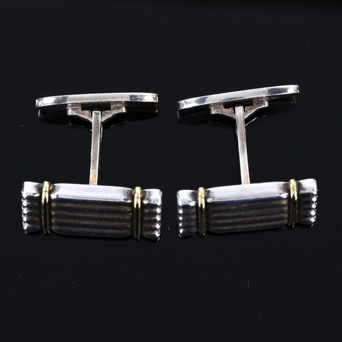 1270 - GEORG JENSEN - a pair of Danish sterling silver ribbed cufflinks, designed by Lene Munthe, model no.... 