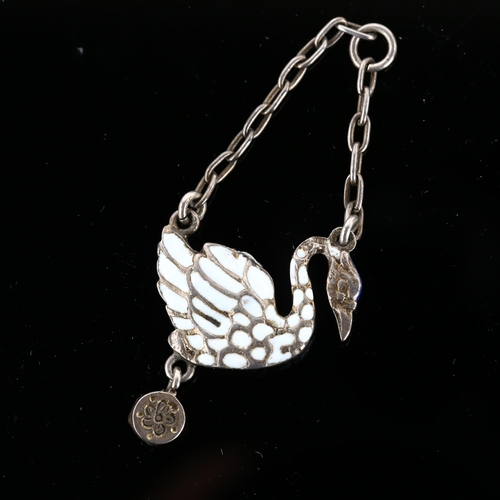 1278 - A Renaissance style Continental silver enamel and pearl figural swan pendant, pendant height 53mm, 7... 