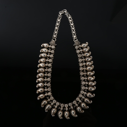 1282 - An Indian silver fringe necklace, with pear drops, necklace length 41cm, 120g